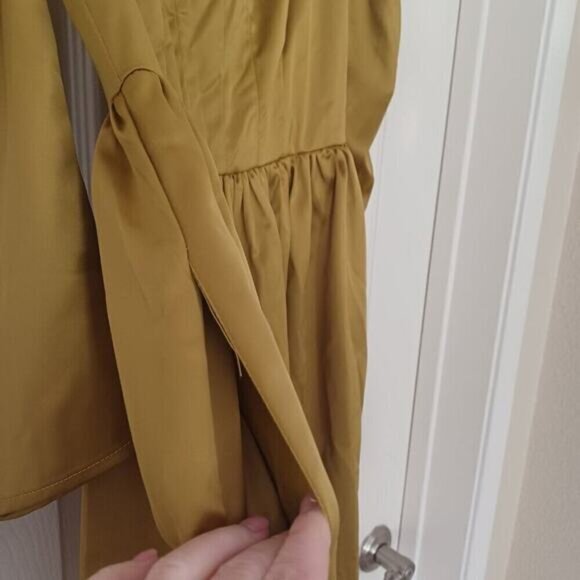 Revolve Mirabel Satin Effect Mini Babydoll Dress Gold Chartreuse Size S NWT - Picture 13 of 13